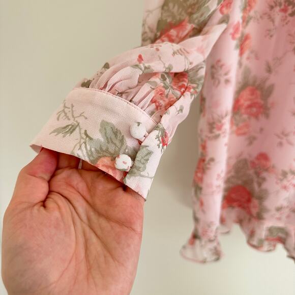 Rachel Parcell Sophia Floral Print Ruffle Long Sleeve Romper Pink M - Picture 5 of 10